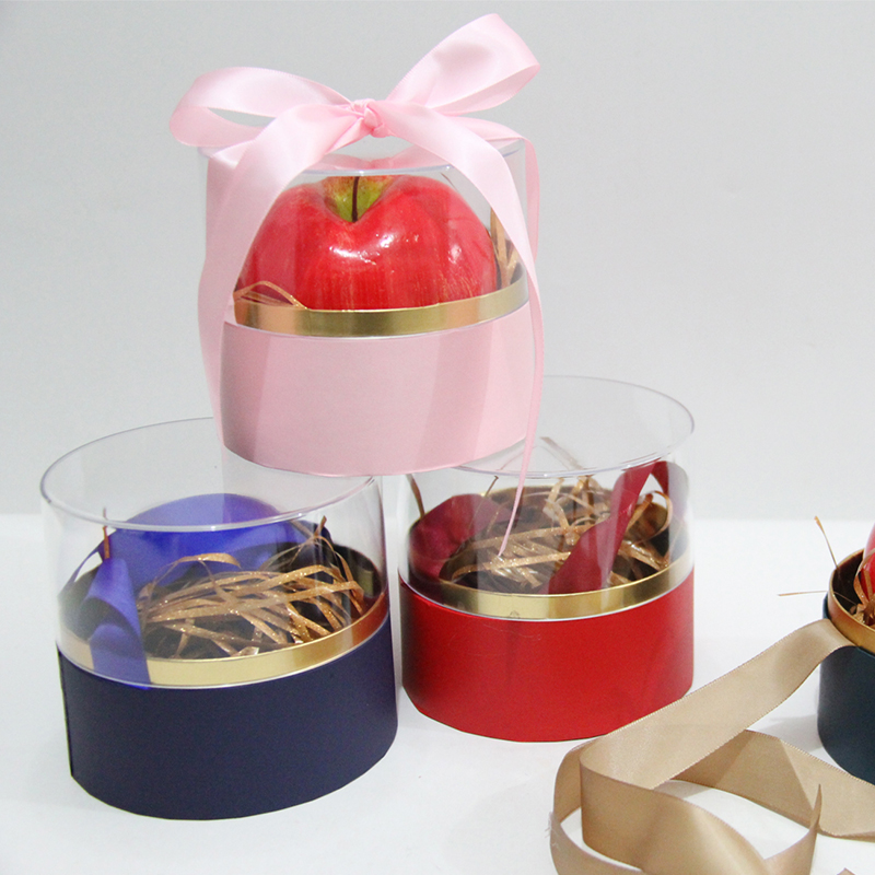 Coffret cadeau cylindrique transparent 80122 avec couvercle en velours pour la fête du réveillon de Noël