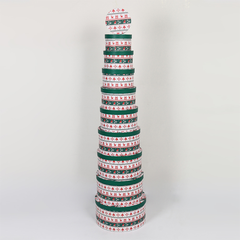 Coffret cadeau de Noël rond en papier couché 813 avec estampage en feuille d'or et laminage mat