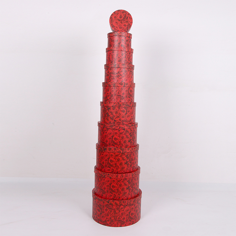 Coffret cadeau empilable rond imprimé cœur romantique de 10 pièces