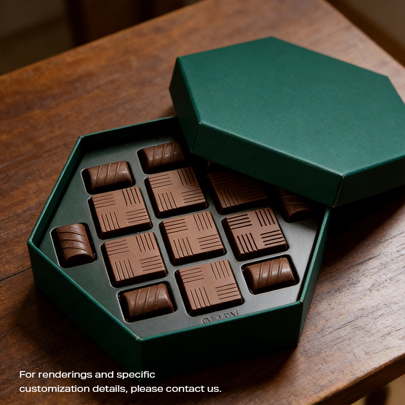 Coffret cadeau de Noël hexagonal en chocolat rempli à la main SH-03
